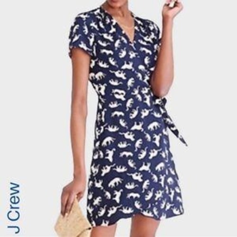 J. Crew Womens 6 Leopard Print V Neck‎ Wrap Dress Preppy Classic Streetwear Boho